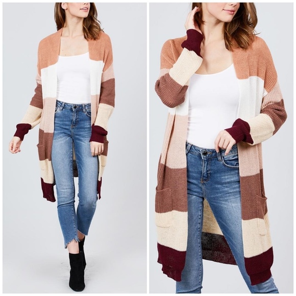 🎀HP🎀Color Block Long Sweater Cardigan Warm Color - Picture 3 of 3